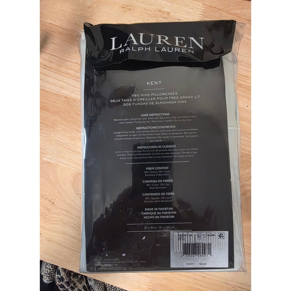 Lauren Ralph Lauren King Pillowcase Set Celadon Kent Linen Blend sage green